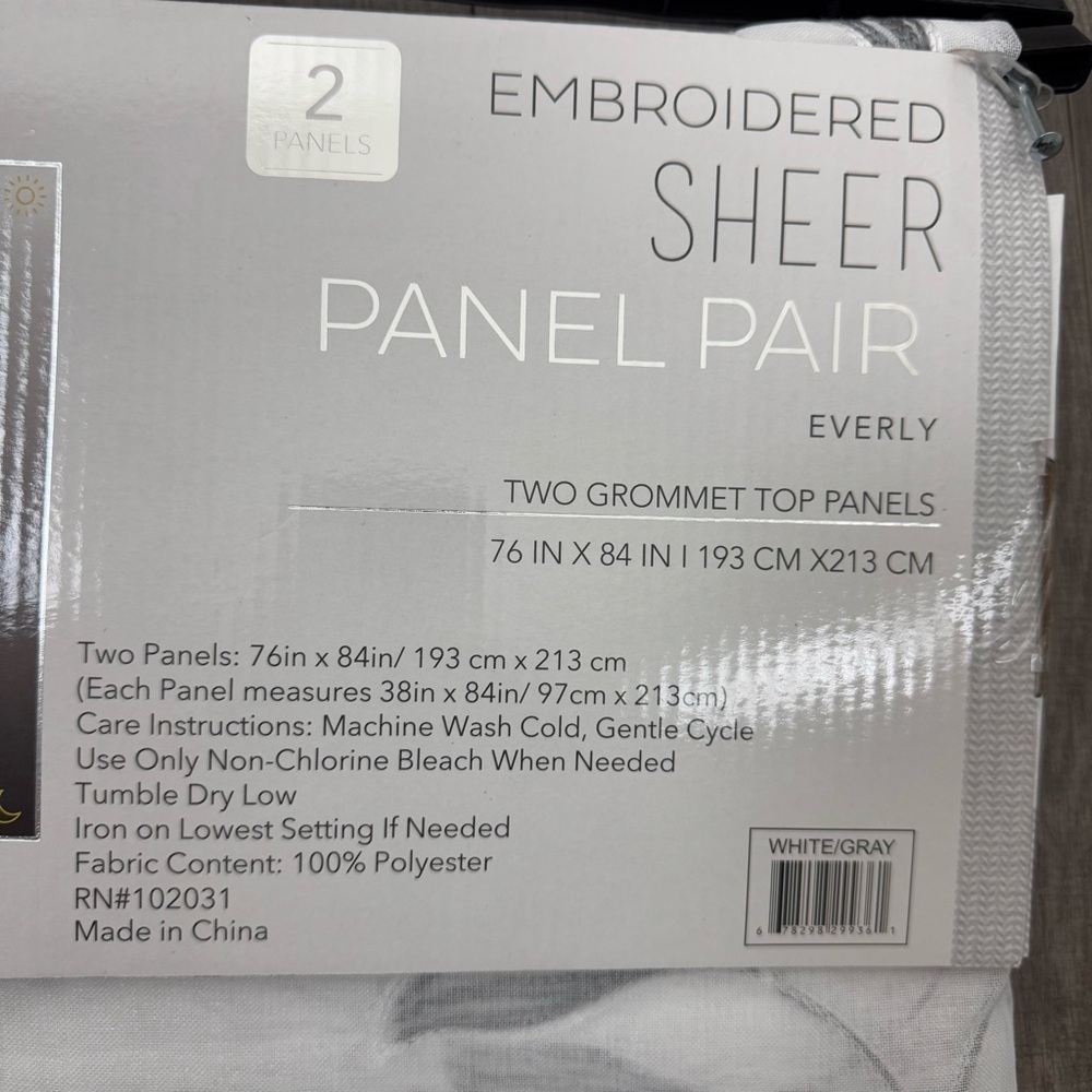 Regal Home Collections Embroidered Sheer Panel Pair Curtains 76 in. X 84 in. NWT - Picture 5 of 6